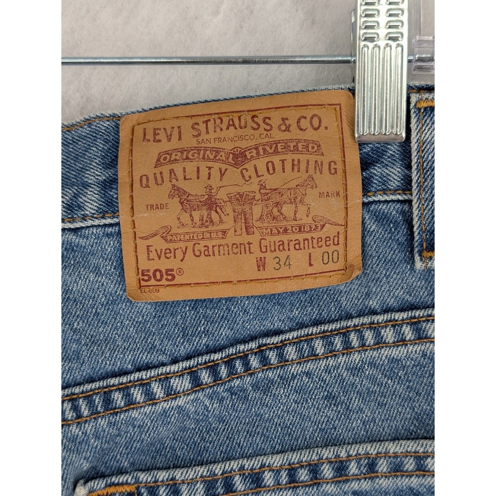 Vintage Levis 505 Jean Shorts Jorts Mens 34 (31" Waist) Blue Denim 90s Y2K - Picture 6 of 10